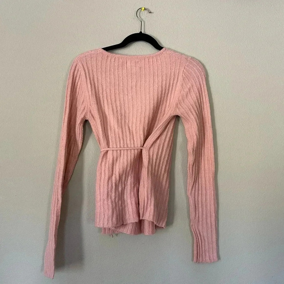 ASOS DESIGN Wrap Front Sweater in Rib in Dusky Pink Size 6 - Picture 6 of 8